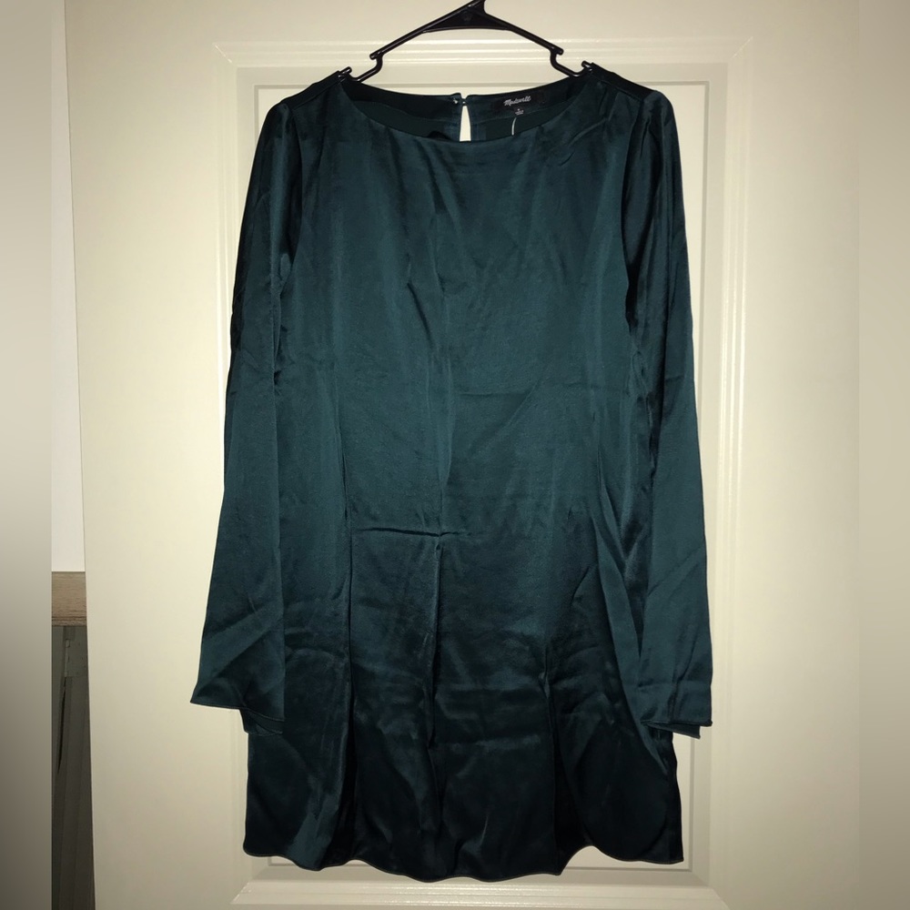 Green silky long sleeve dress